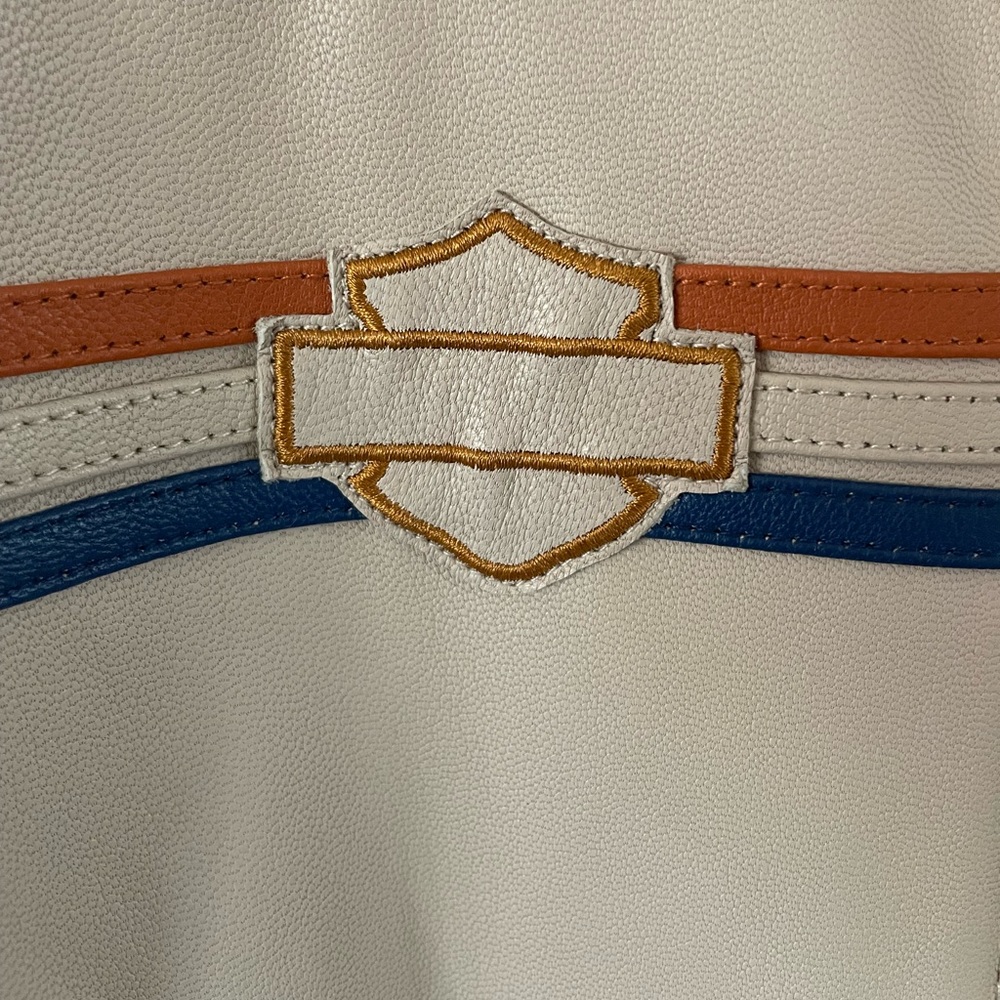 Harley Davison Orange / Blue / Cream leather jacket - Picture 2 of 16
